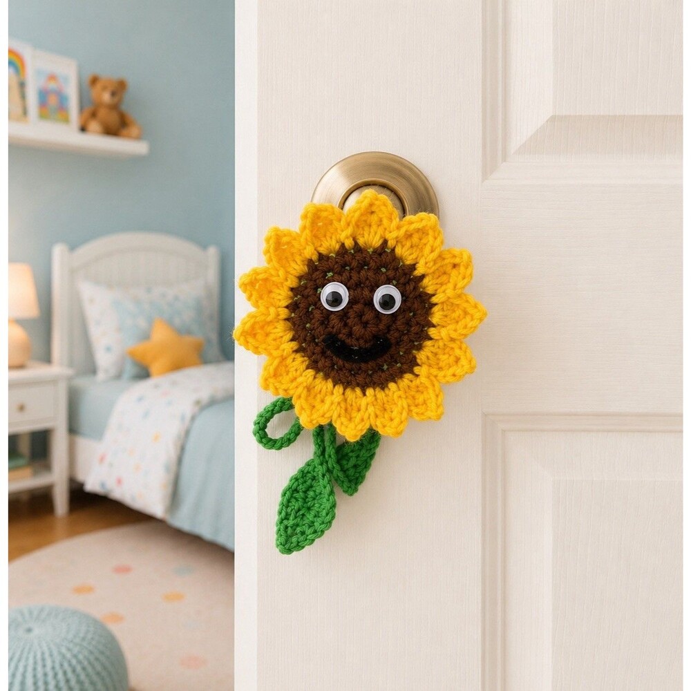 Crochet Sunflower Door Knob Cover Kids Room Decor Gift